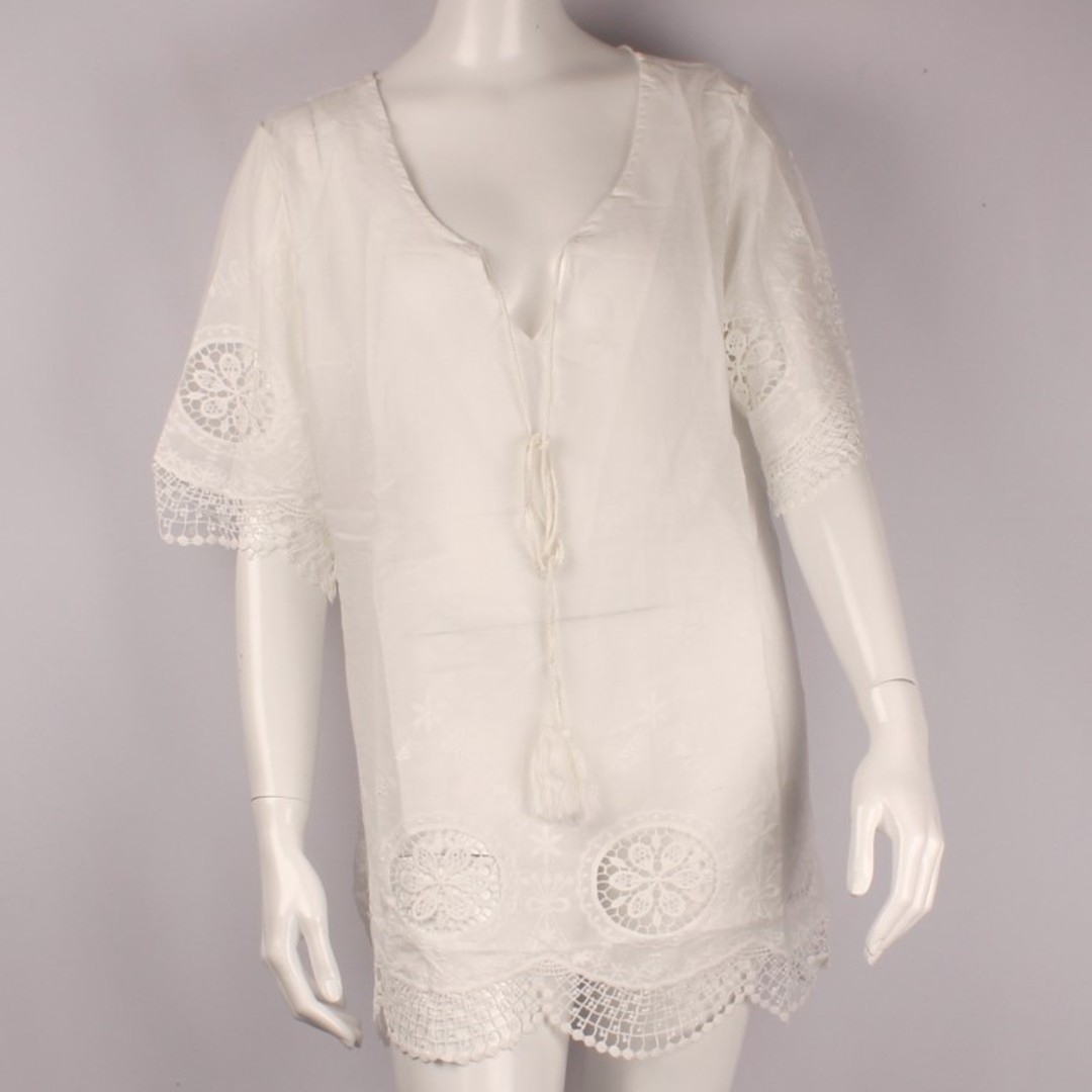 Alice&Lily white lace cotton caftan w tie cream Style: AL/CAF4310ICRM image 0